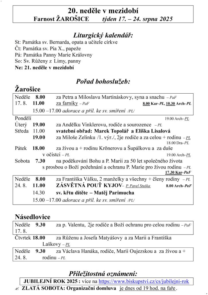 20&nbsp;neděle v&nbsp;mezidobí 25